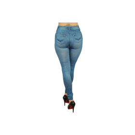 Legging bleu style jean moulant avec impressions sur poches 